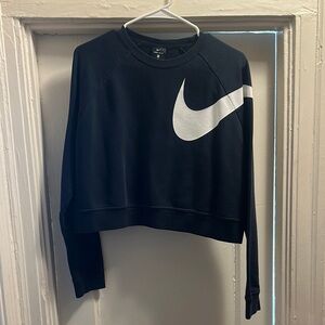 Nike Women's Navy and White Cropped Sweatshirt